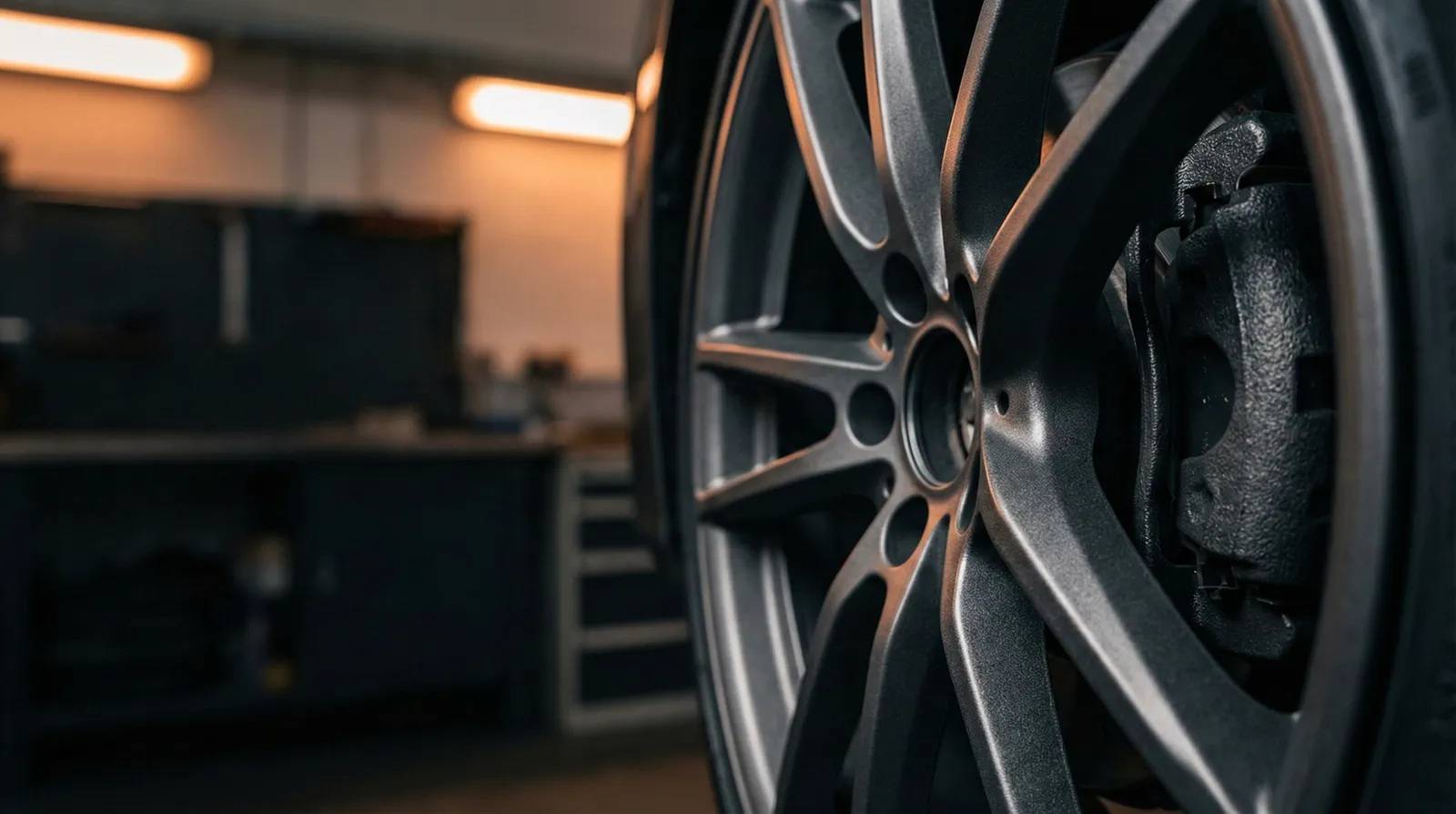 Pulverbeschichtete Felge in der Werkstatt